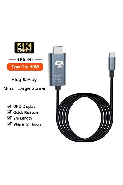 Vikefon PVC Cable 2m 6.6ft 4K@60hz USB C Type-C to HDMI-Compatible Cable Ultra High Speed Adapter Cable for