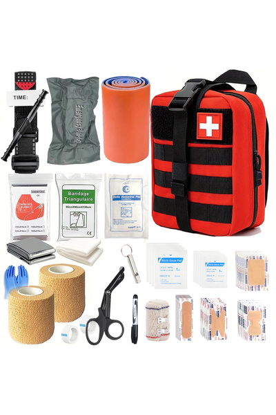 Choice1 طقم إسعافات أولية أحمر مكون من 131 قطعة، طقم إسعافات أولية للصدمات، ط...