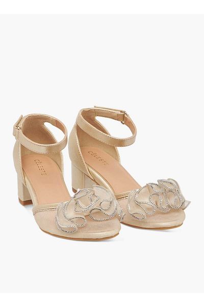 Celeste Girl's Embellished Block Heeled Sandals with Hook and Loop Closure