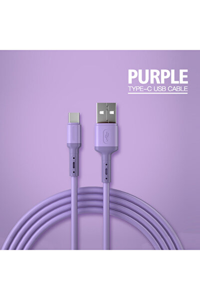 CQXSMAX كابل USB C للشحن السريع بطول 2 متر من النوع C باللون الأرجواني من الس...