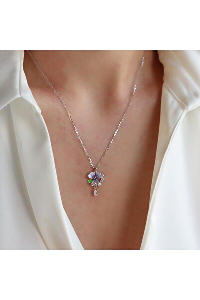 Necati Gün Menekşe Çiçeği İncili Gümüş Kolye