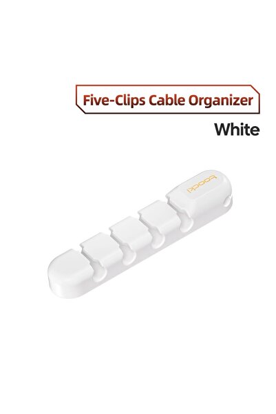Toocki منظم كابلات وأسلاك أبيض بخمسة منافذ وحامل 7 فتحات ومشبك لف USB لسطح ال...