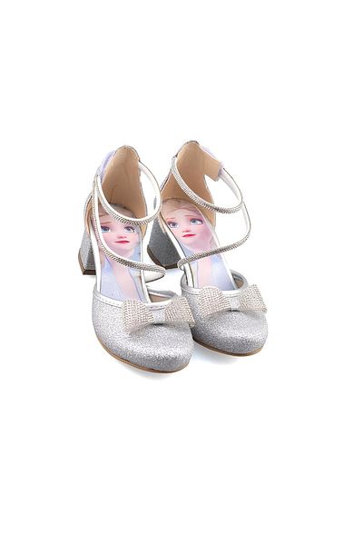 NS Little Pantofi cu toc cu velcro imprimați prințesă pentru fete, pantofi rochii de seară cu pietre pentru fete