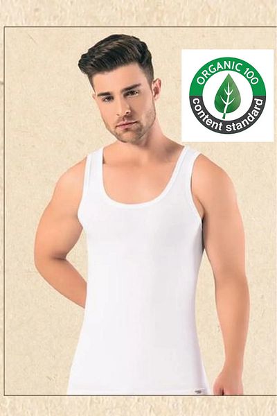 OMERA 5 Men's Undershirt - Organic Cotton and Lycra, White, Ocs Certified