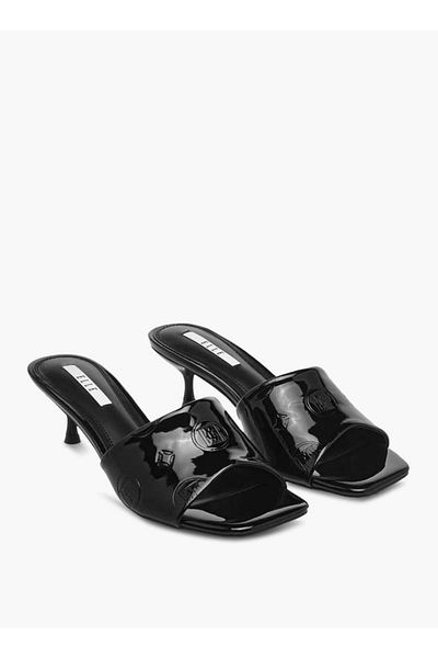 ELLE Women's Logo Embossed Slip-On Sandals with Kitten Heels