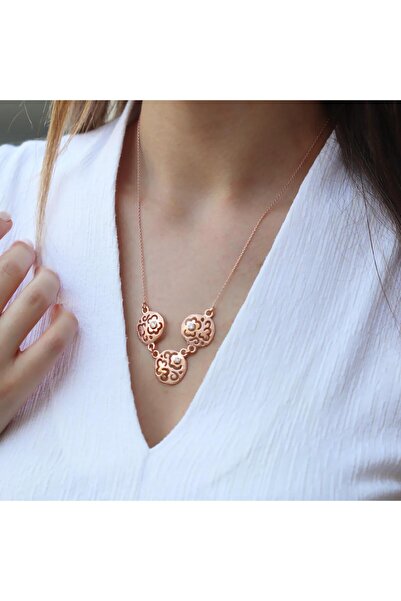 Necati Gün Gül Modeli Zirkon Taşlı Rose Gold Kaplama Gümüş Kolye