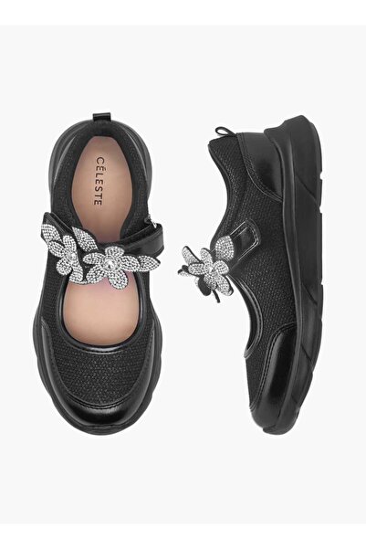 Celeste Celeste Girl's Floral Accent Mary Jane Shoes with Hook and Loop Closure