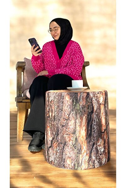 tarzınısec Kahverengi 3 Boyutlu Dijital Baskılı Çok Amaçlı Kütük Puf