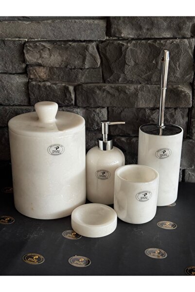 Polen Stone Doğal Beyaz Mermer 5’li Banyo Takımı