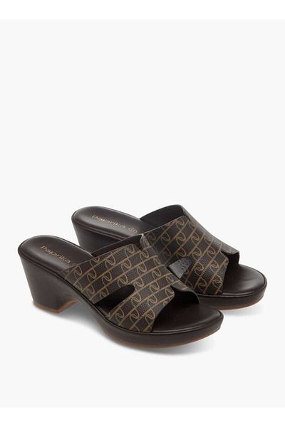 Paprika Paprika Monogram Print Slip-On Block Heel Sandals
