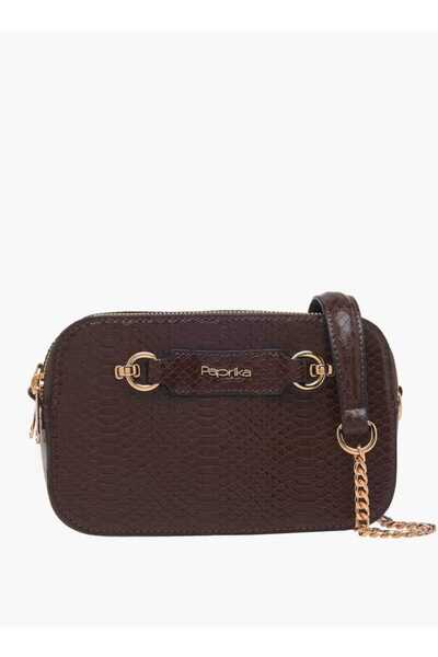 Paprika حقيبة كروس بودي منقوشة بحزام سلسلة وسحاب للإغلاق - العرض 7 سم × الارت...