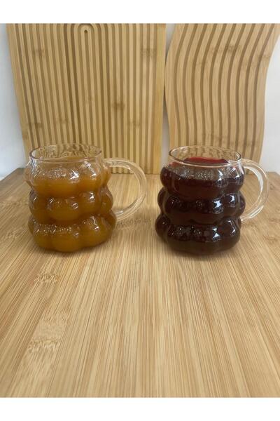 ALLEGRI 2li Üzüm Kabartmalı Borosilikat Cam Kulplu Kupa Bardak ÜZÜM BARDAK 40...