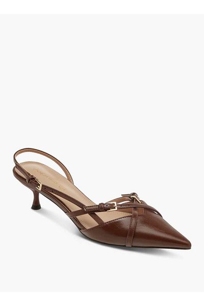 Paprika Paprika Cross Strap Slingback Shoes with Buckle Closure and Kitten Heels
