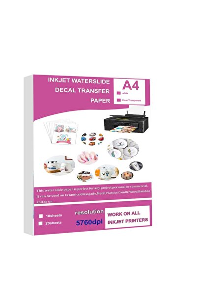 OBESTDA 10 قطع من ورق نقل الملصقات المائية الأبيض الشفاف A4 للطباعة النافثة للحبر، 10 أوراق، ورق نقل ملصقات مائية أبيض شفاف ليزري
