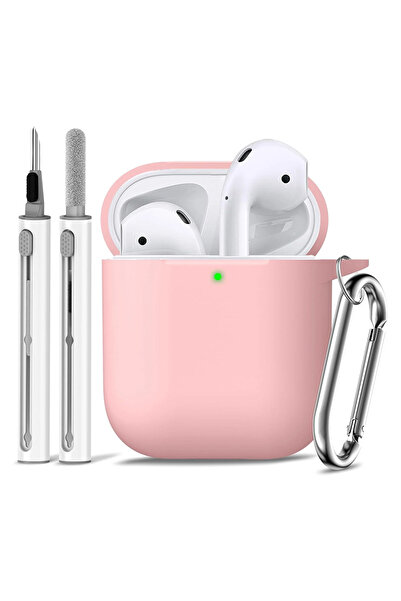 Choice حافظات سيليكون وردية مع خطاف لسماعات Airpods 1/2 اللاسلكية الواقية وال...