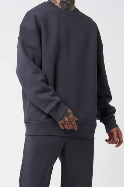 ruNadeS Smoked Crew Neck Oversize Ribbed Basic Men's Sweatshirt