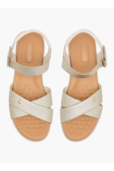 Le Confort Textured Cross Strap Sandals with Hook and Loop Closure