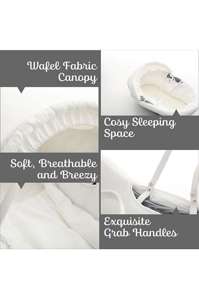 TEKNUM Infant Wicker Moses Basket with White Waffle Beddings - Wooden Grey