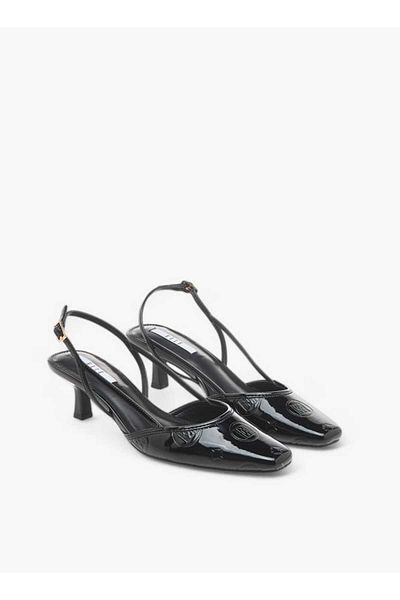 ELLE Women's Square Toe Shoes with Buckle Closure and Kitten Heels