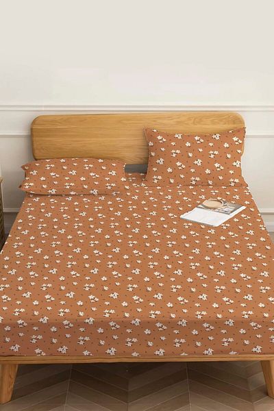 Rivaİstanbul Double Bed Sheet Cinnamon Floral Cotton