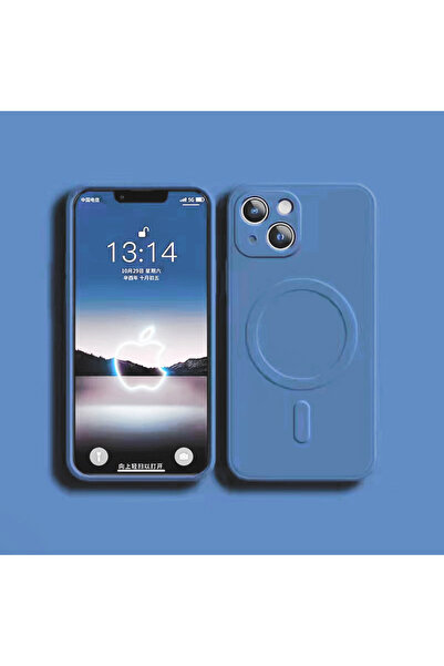 Choice غطاء سيليكون سائل لهاتف iPhone 15 أزرق من Magsafe مزود بمغناطيس وشاحن ...