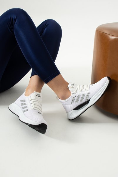 LUXEON Women's White Lace-Up Orthopedic Mesh Knitwear Light Sole Sneaker Stylish Daily Walking Sports Shoes