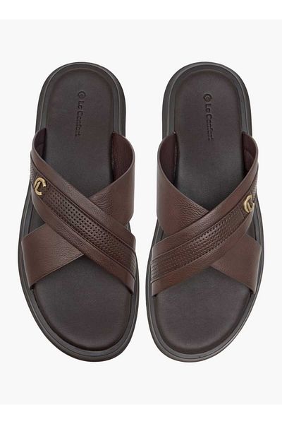 Le Confort Textured Cross Strap Slip-On Sandals