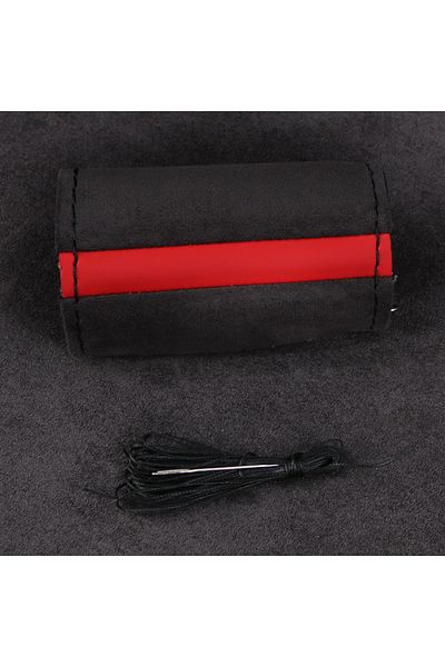 Choice Black thread 37-38cm Universal Suede Car Steering Wheel Cover, DIY Hand Sewing, Black Soft Leather B