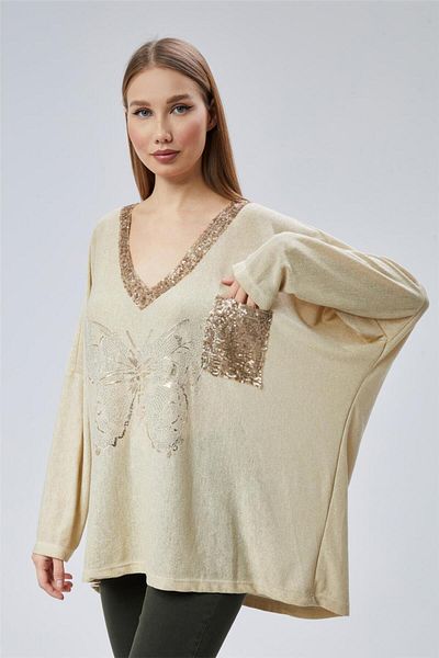 HomeStore V-Neck Sequin Top