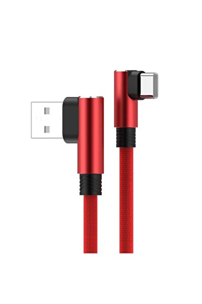 Choice كابل شحن بيانات USB من النوع C أحمر بطول 1 متر بزاوية 90 درجة لهواتف S...