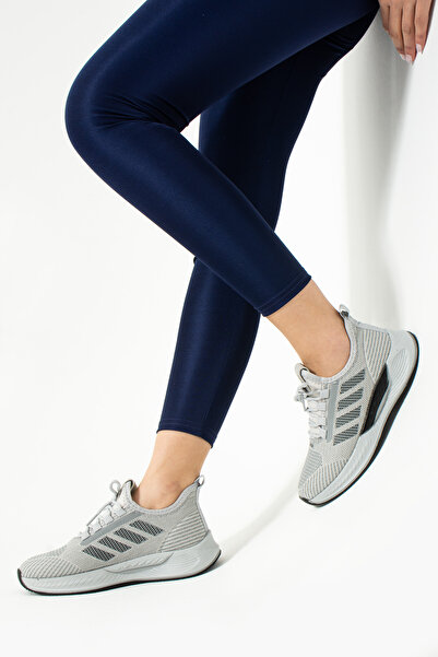 LUXEON Жіночі сірі ортопедичні трикотажні кросівки з шнурівкою та сіткою, лег...