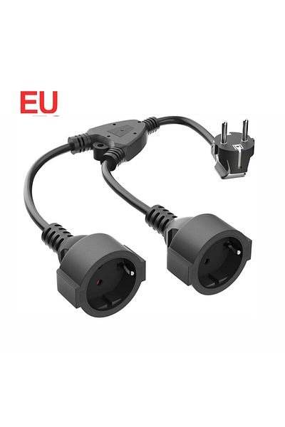 Choice Black Protective Contact Extension Cord, AC Y Plastic Cable Short Cable With 2 Outlets, Socket IP20