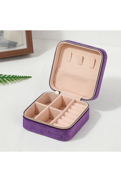 Choice Purple Velvet Jewelry Box For Women Necklace Ring Earrings Organizer Holder Travel Portable Zipper S