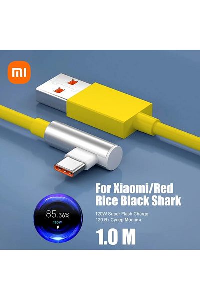 Xiaomi Yellow 1M Original Xiaomi 120W 6A Usb Type C Game Fast Charging Cable 90 Degree Elbow For Mi 12 11 1