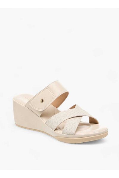 Flora Bella by Shoexpress Flora Bella Monogram Print Slip-On Sandals with Wedge Heel