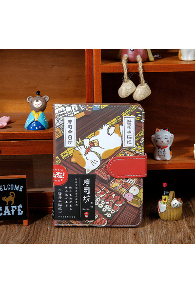 Choice دفتر ملاحظات A6 من Sushi Kawaii Cartoon Cat بمشبك مغناطيسي من مادة البولي يوريثان على شكل قطة على الطراز الياباني