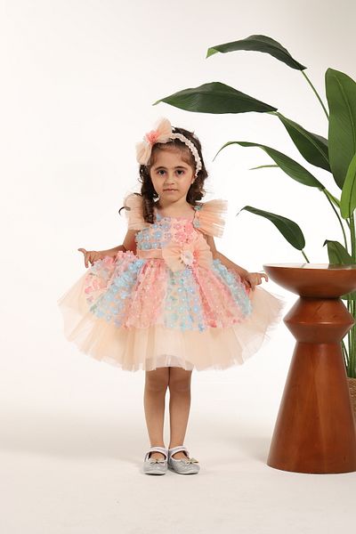 MİSS RAİN Flored Layer Skirt Three-Dimension Flower Detail Multicolor Girl's Gown Dress