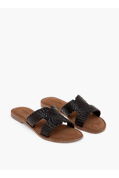 Paprika Paprika Textured Leather Slip-On Flat Strap Sandals