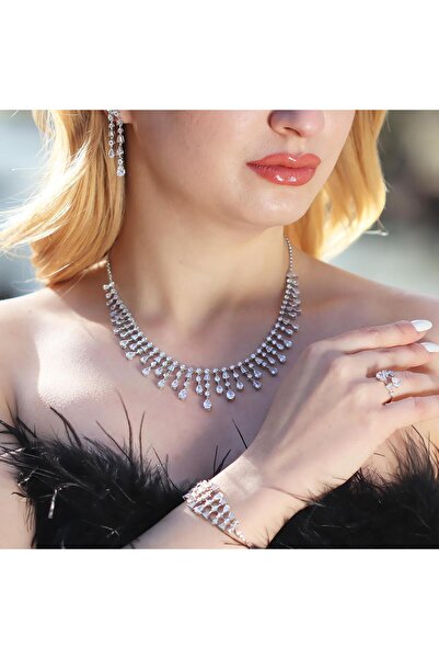 Necati Gün Elegant Zirkon Taşlı Gümüş Set