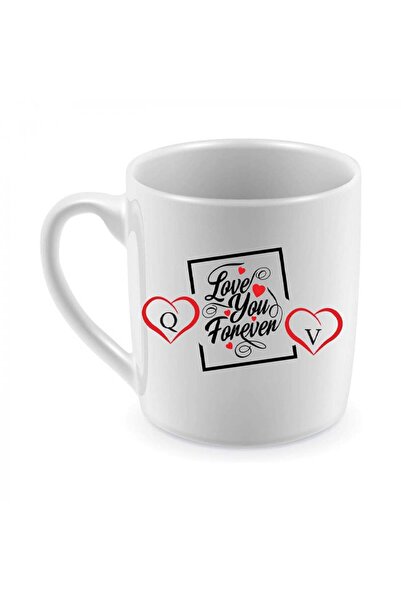 Be Care كوب للشاي مطبوع عليه بالوجهين، بالإنجليزي حرفين Q&Vوبالعربي دمت في قلبي