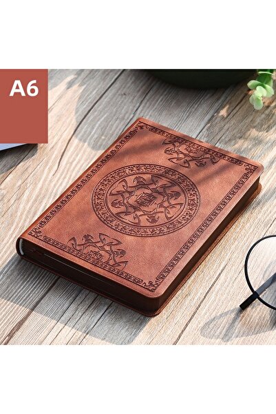 Choice دفتر ملاحظات صغير بحجم A6 بني على طراز ريترو، مصنوع من جلد البولي يوريثان الصناعي، عملية ختم، دفتر ملاحظات للكتابة