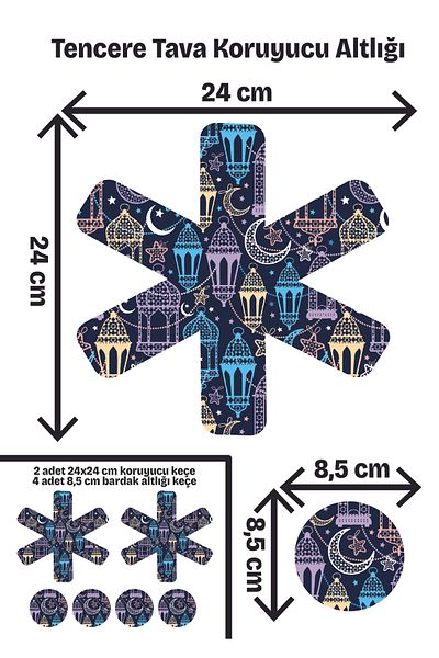 Artikel Ramadan Patterned, Printed 2-Piece Saucepan, Pot and Pyrex Protective Non-Scratching Felt 4 Coasters