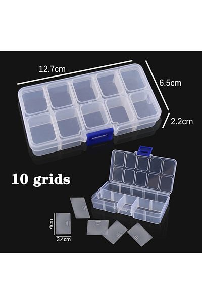 Choice 12.7x6.5x2.2 Plastic Jewelry Box 10/15/24 Compartment Slot Organizer Storage Beads Container Adjusta