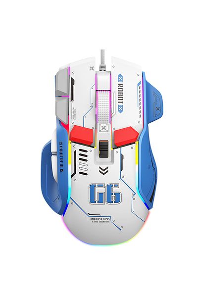 Choice ماوس ألعاب G6 سلكي باللون الأزرق بدقة 128000 نقطة في البوصة مع رقاقة A826 RGB قابلة للبرمجة مع تصميم مريح فائق