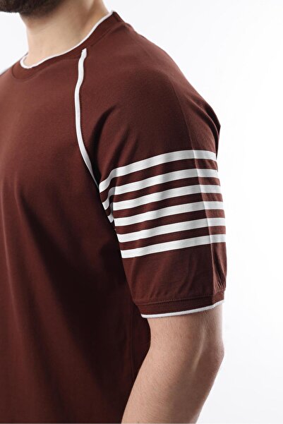 Madmext Acı Kahve Baskılı Reglan Kol Erkek Şort T-shirt Takımı E7306