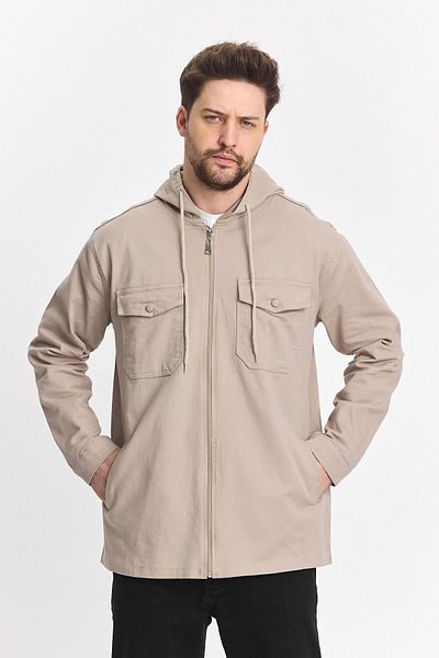 DAMGA JEANS Ανδρικό μπουφάν με κουκούλα Oversize Loose Cream με τσέπες