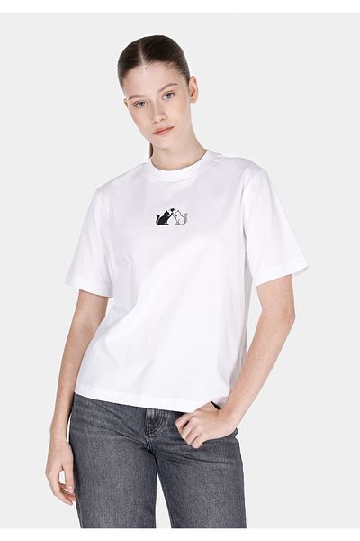 Colin's Tricou alb cu mânecă scurtă pentru femei, cu decolteu rotund, cu croială normală