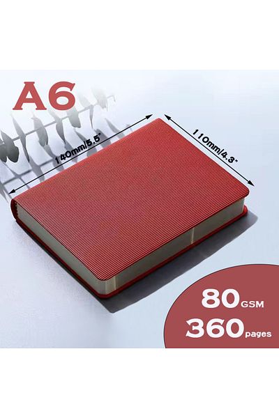 Choice دفاتر يوميات فارغة حمراء مقاس A6 360P مسطرة/صفحة فارغة، دفتر ملاحظات، قرطاسية للمكتب
