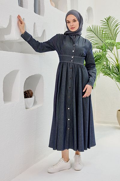 LOCCO Rochie albastră de damă din denim cu centură