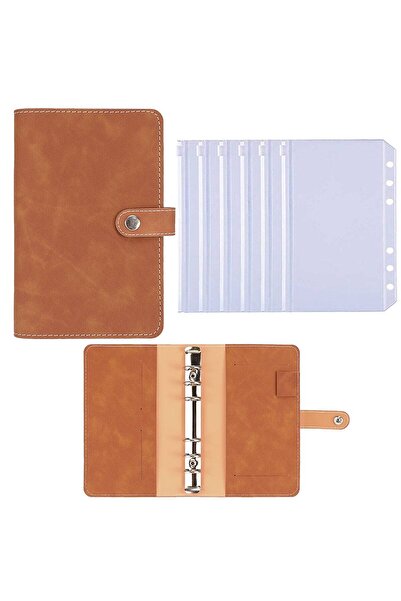 Choice brown 6 zip pockets A6 Budget Binder Planner Notebook Cover PU Loose-l...